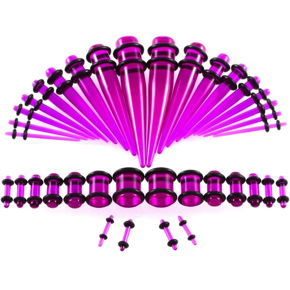 DESIGNICE Ear Stretching Kit,Acrylic 14G-00G Gauges for Ears,Leather Collar Gauge Stretching Kit,Transparent Purple