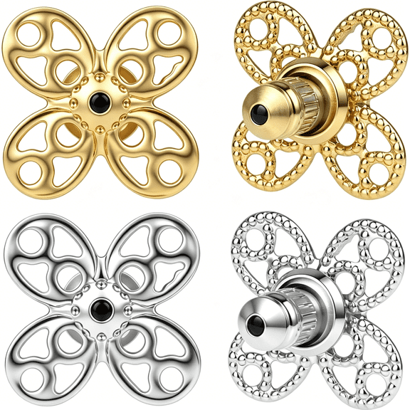 DESIGNICE Earring Backs for Droopy Ears, 4PCS Openwork Flower Shape Earring Support Backs for Heavy Earrings Locking Earring Backings for Studs Lightweigh Lifter for Sagging Earlobe, Mixed Color