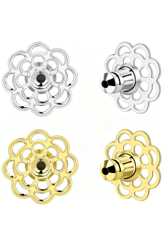 Earring Backs for Droopy Ears, 4PCS Flower Shape Earring Support Backs Replacements for Heavy Earrings Tight Locking Earring Backs for Studs Large Pierced Lifter Backings,Mixed Color