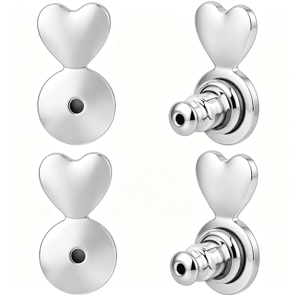 DESIGNICE Earring Lifter Backs, Earring Backs for Droopy Ears 4PCS Tight Locking Heart-Shape Backings for Heavy Earrings Studs Large Pierced Support Backers Replacements for Sagging Earlobe
