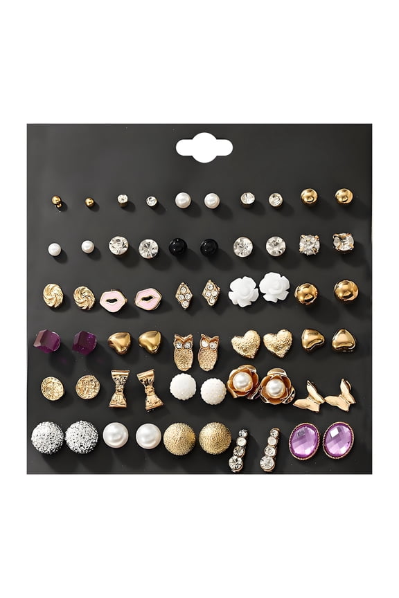 Earring Set,Alloy Earring Sets for Women,Simple Diamond Setting Cute Earrings,Hypoallergenic Earrings for Daily Commutes,Dates,Dinner Parties,30Pairs