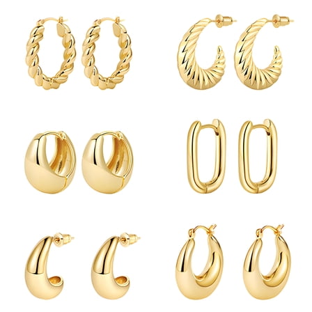 DESIGNICE Earring Sets,14K Gold Plated Earring Sets for Women,Fashionable Versatile Hypoallergenic Earrings Cute Earrings,6Pairs,Gold