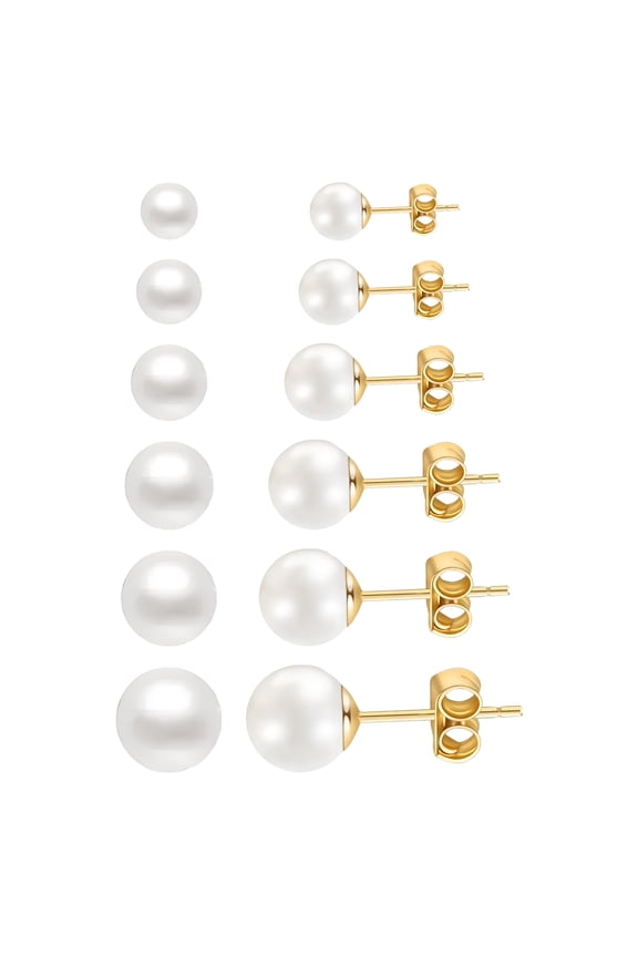 Earring Sets,Titanium Steel Pearl Earring Sets for Women,3mm/4mm/5mm/6mm/7mm/8mm Stud Earrings for Women Cute Earrings,6Pcs,Gold
