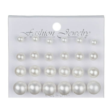 DESIGNICE Earring Sets for Women Multiple Sizes Pearl Earrings for Women Fashionable and Versatile Studs Earrings for Women White