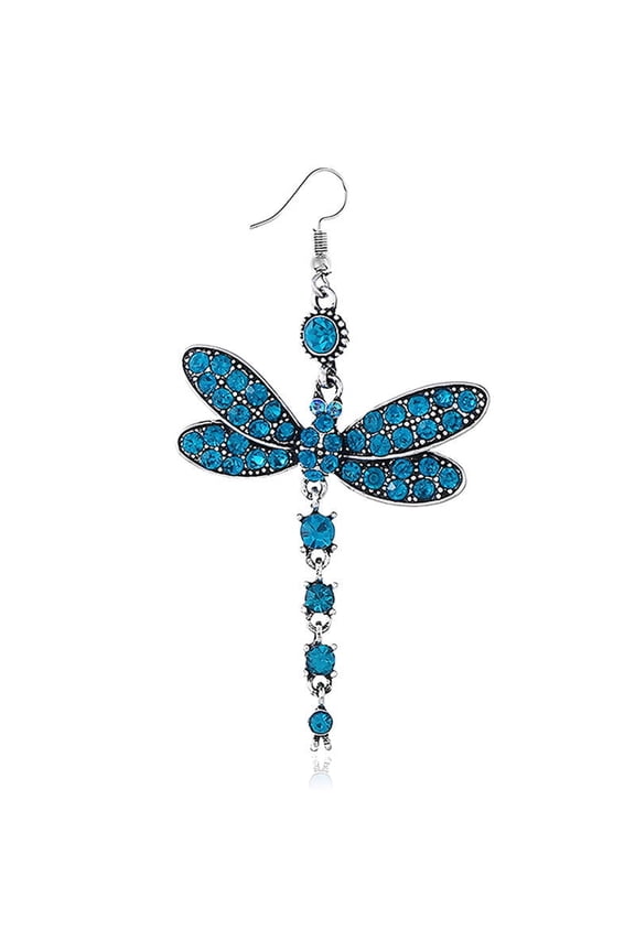 Earrings,Creative Dragonfly Design Aretes De Mujer,Rhinestone Detail Sparkle Earrings for Women,Blue