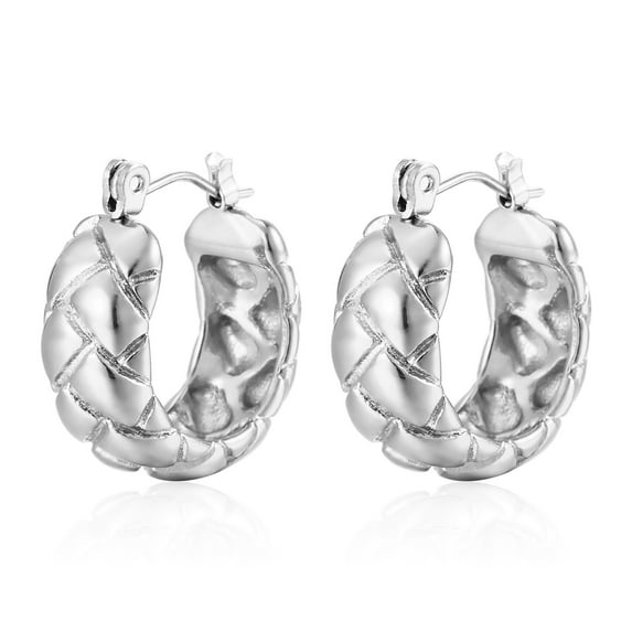 DESIGNICE Earrings, Embossed Pattern Earrings For Women,Stylish Gold Titanium Steel Earrings,Thick Open Lightweight Hoop Earrings