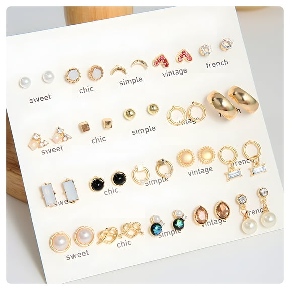 DESIGNICE Earrings Set,Alloy Earring Sets for Women,Classic Hollowed-Out Studs Earrings for Women,Cute Earrings for Daily Commutes,Dining Out,Dates,20Pairs