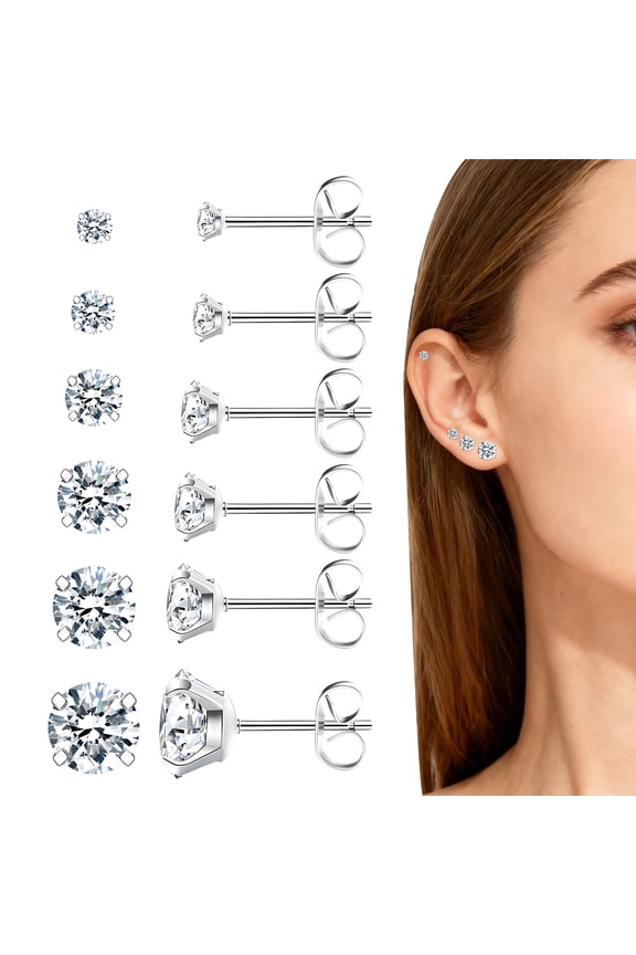 Earrings Set,Titanium Steel Earring Sets for Women,3mm/4mm/5mm/6mm/7mm/8mm Earrings for Women Trendy Cute Earrings,6Pcs