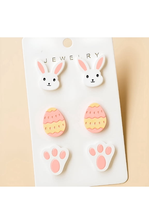 Easter Acrylic Earrings Set - 3-Pair Bunny and Egg Design | Lightweight Non-Tarnish Holiday Gifts (Spring Party Jewelry)