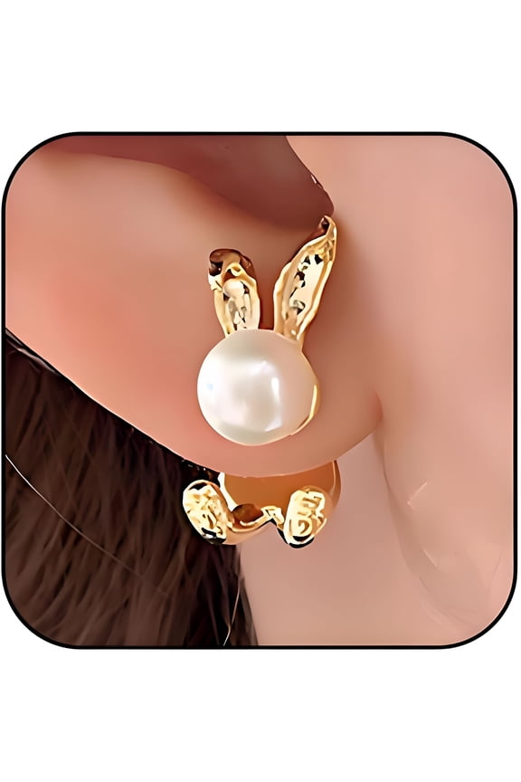 Easter Bunny Stud Earrings for Women,Cute Faux Pearl Rabbit Ear Jacket