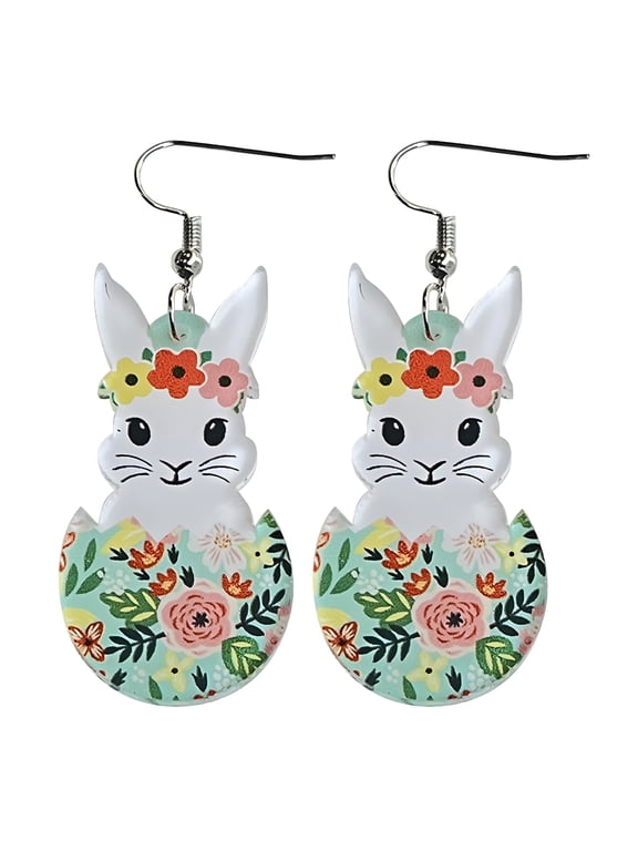Easter Earrings Bunny Flower Basket Cute Print Egg Chicken Spring Flower Earrings Women Ear