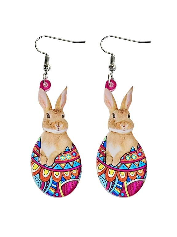 2026 New Easter Earrings Bunny Flower Basket Cute Print Egg Chicken Spring Flower Earrings Women Ear for Party,Holiday,Casual,Festival,Photoshoot