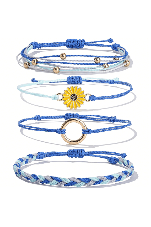 Easter Gifts Basket Stuffers Sunflower String Bracelet Boho Braided Rope Wrap Bracelets Cute Summer Beach Surfer Jewelry for Women