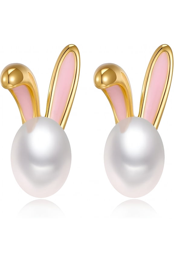 Easter Rabbit Pearl Earrings Dainty Studs Bunny Carrot Cute Animal Jewelry