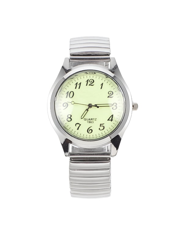 Easy Read Stretch Band Luminous Dial Watch for Men for Daily,Office,Casual,Travel-Silver
