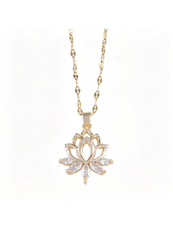 Elegant Lotus Zirconia Pendant Adjustable Necklace-Buddhist Flower of Life Om Loto Necklace Jewelry with Lotus Luna Charm ,Spiritual Enlightenment Gift|For Meditation & Yoga