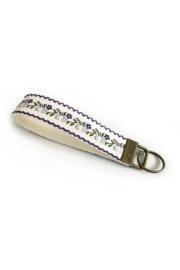 Embroidered Fabric Wristlet Keychain for Women, Cute Wrist Key Chain with Metal Hardware
