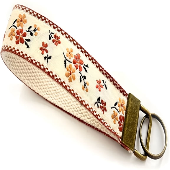 DESIGNICE Embroidered Fabric Wristlet Keychain for Women,Cute Wrist Key Chain with Metal Hardware