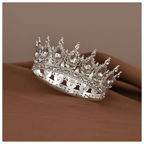 DESIGNICE European Princess Queen Tiara Round Baroque Pageant Crowns Crystal Full Crown King Tiaras Bridal Wedding Hair Accessories