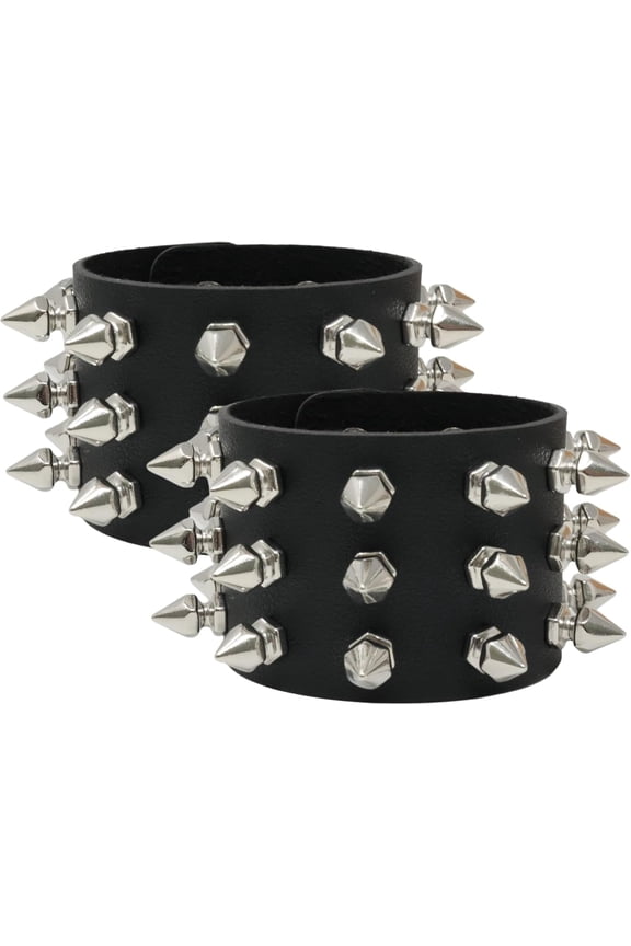 Exaggerated Black Leather Rivet Spiked Studded Bracelet Gothic Punk Rock Biker Cuff Wrap Bangle Snap Button Metal Bracelet for Men Women