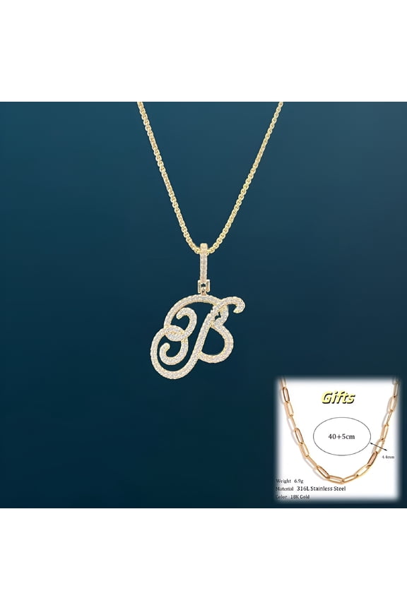 Extra Paper Clip Chain A-Z Golden Cursive Initial Letter Necklace for Women | Cubic Zirconia Stone Alphabet Necklace W/ 18In+2In Extender Chain
