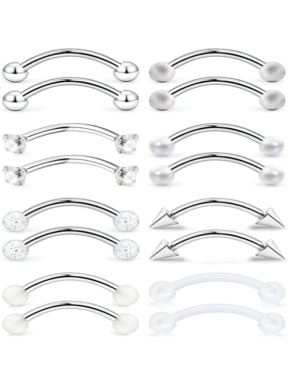 Eyebrow Piercing Jewelry Surgical Steel Curved Barbell Tiny Eyebrow Ring Vertical Labret Lip Jewelry Ear Navel Small Belly Button Ring for Women Men 20g 16g 6mm/8mm/10mm/12mm