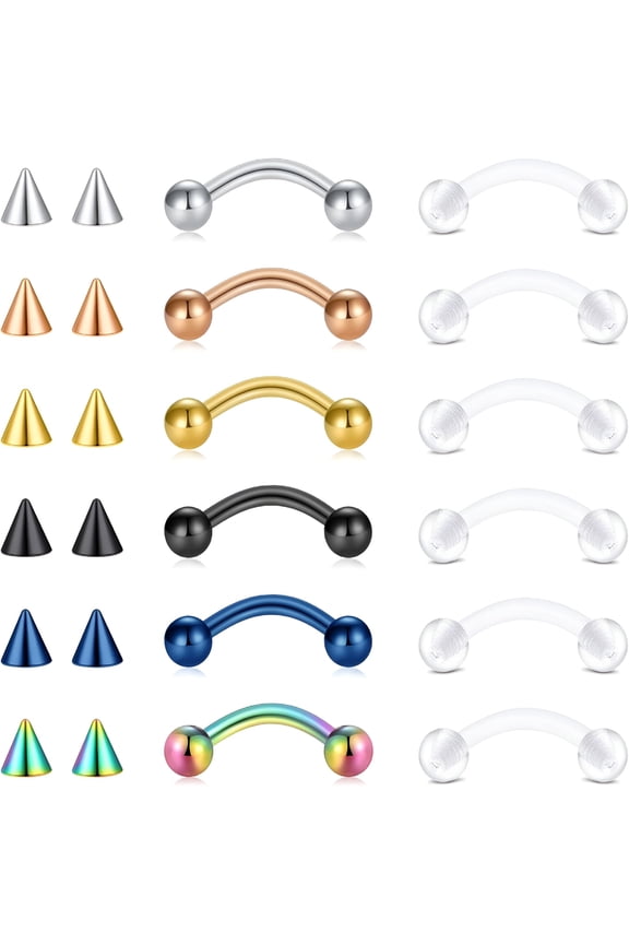 Eyebrow Piercing Jewelry Vertical Labret Lip Jewelry Curved Barbell 16G Tiny Eyebrow Rings Belly Ear Helix Conch for Women Men with Clear Piercing Retainer