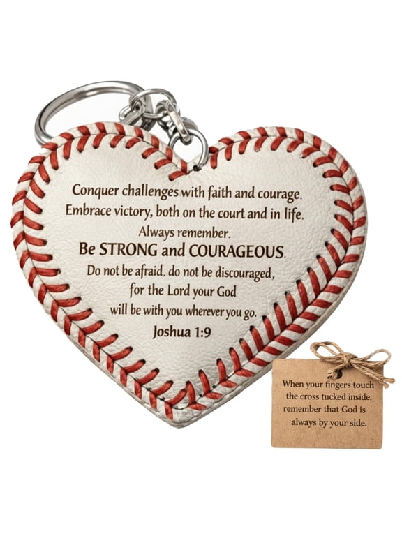 Faith Heart Baseball Keychain Inspirational Religious Sports Accessory Daily Use Pendant with Blessing Charm Inspirational Verse Card Meaningful Gift for Baseball Players Sports Lovers