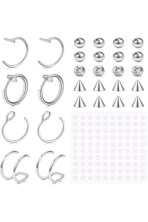 Fake Nose Ring Fake Lip Piercing Non Piercing Lip Ring Hoop Stick on Snake Bites Faux Eyebrow Piercings Clip on Earring Cuffs Small Earring Hoop