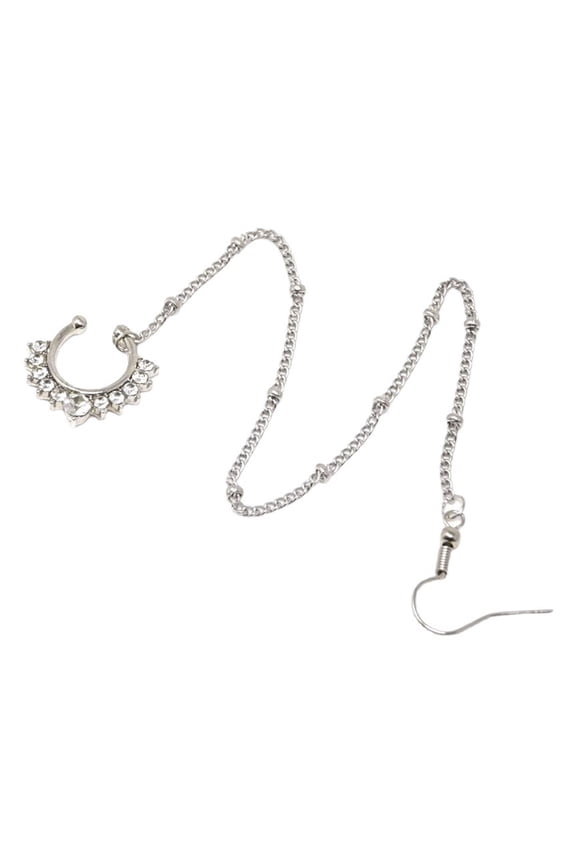 Fake Septum Non Piercing Indian Nose Chain Rings with Chain Vintage Nose Ear Chain Rings Anti-Allergic (Silver/Gold