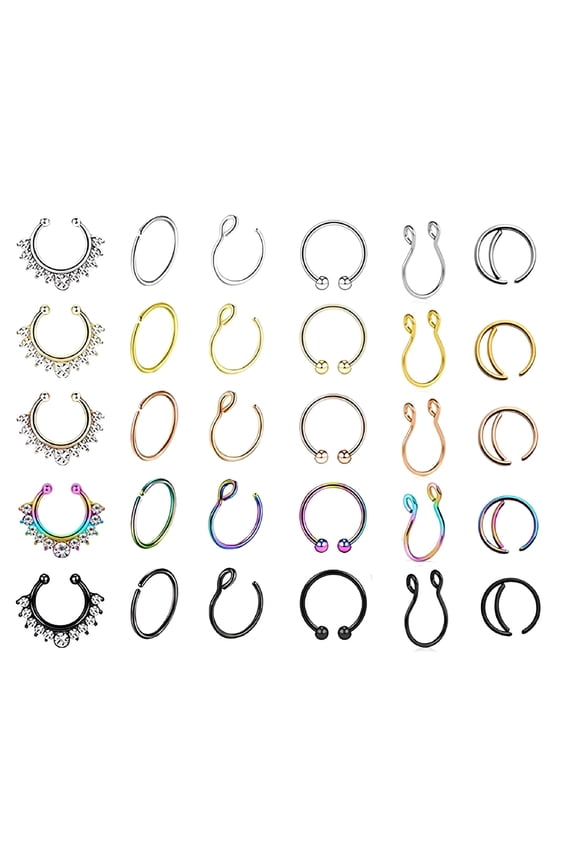 Fake Septum Nose Hoop Rings, Stainless Steel, "Nose" Non Piercing, 30Pcs
