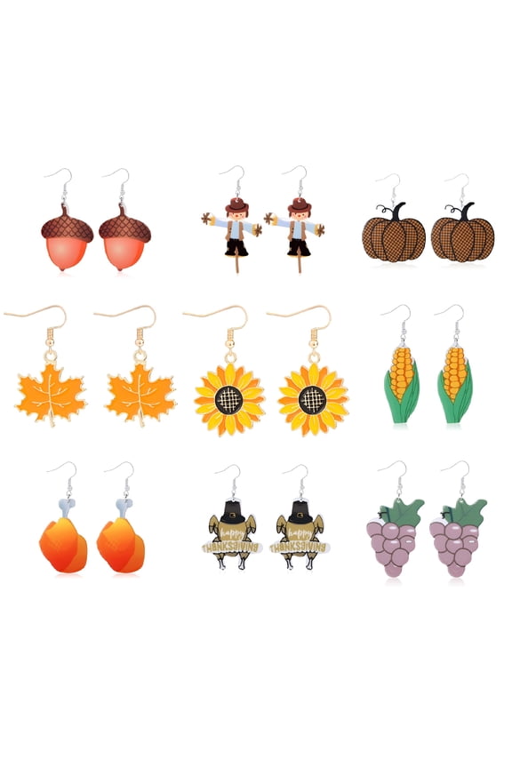 Fall Earrings Collection for Women; Halloween & Thanksgiving Theme Jewelry Set; Lightweight Autumn Leaves & Candy Corn Earrings; Stylish Holiday Gift for Ladies
