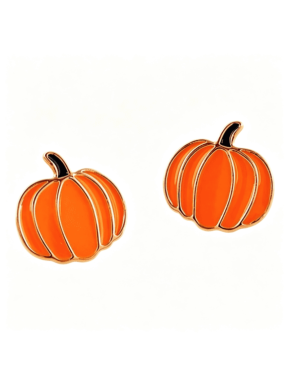 Fall Pumpkin Small Stud Earrings Gold Plated Halloween Thanksgiving Day Funny Cute Enamel Orange Vegetable Plant Lightweight Tiny Earrings for Women Autumn Holiday Party Christmas Fashion