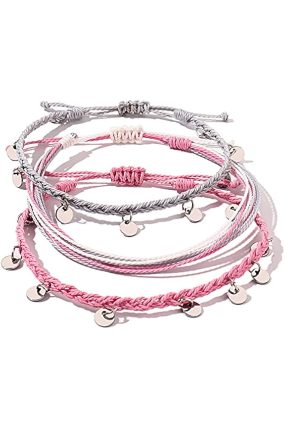 Fancy Shiny String Ankle Bracelets Waterproof Rope Anklets Braided Beach Boho Coin Anklets Cute Friendship Foot Jewelry for Women