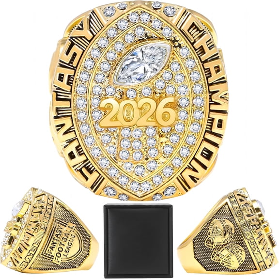 DESIGNICE Fantasy Football Championship Ring, Sterling Silver Finish League Winner Trophy with High-Grade Gift Box