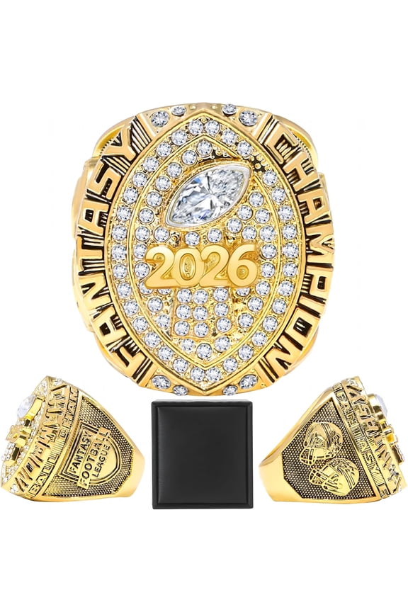 Fantasy Football Ring Championship Ring with High-Grade Gift Box,League Champion Trophy Rings Premium Award for Winner