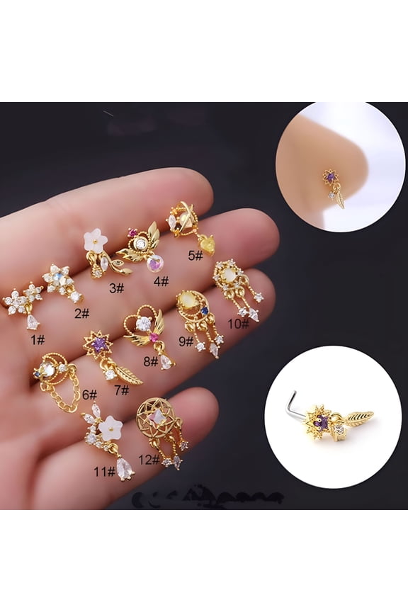2026 New Dangle Nose Studs Colorful Screw Nose Rings Piercing Jewelry for Daily Wear, Parties, Festivals, Cosplay, Casual Outings