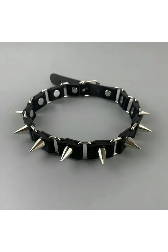 Fashion Jewelry Black Leather Spikes Chain Gothic Choker Necklace