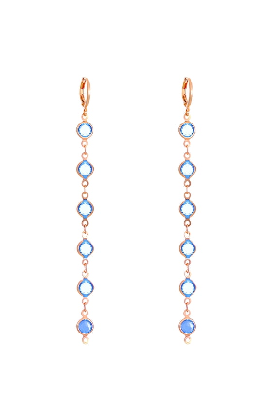 Fashion Long Tassel Crystal Stud Earrings Hoop Drop Dangle Women Wedding Jewelry-Blue