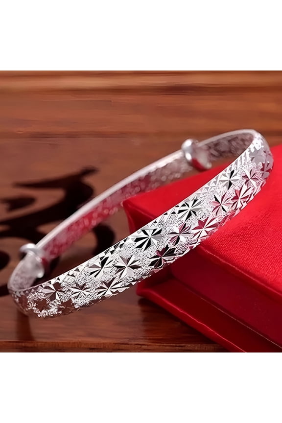 Fashion Women 925 Sterling Silver Adjustable Spark Pattern Bangle Bracelets