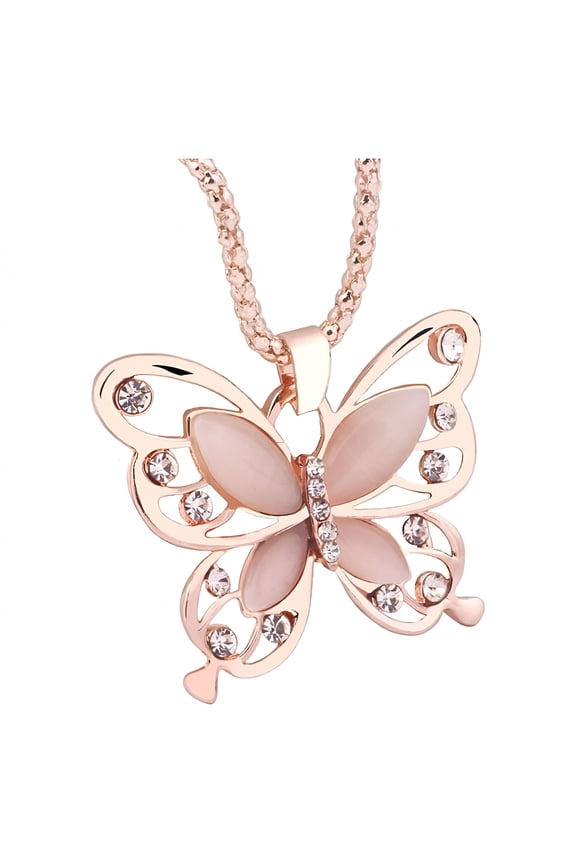 Fashion Women Rose Gold Opal Pendant Long Chain Necklace Jewelry Valentine's Day Gift