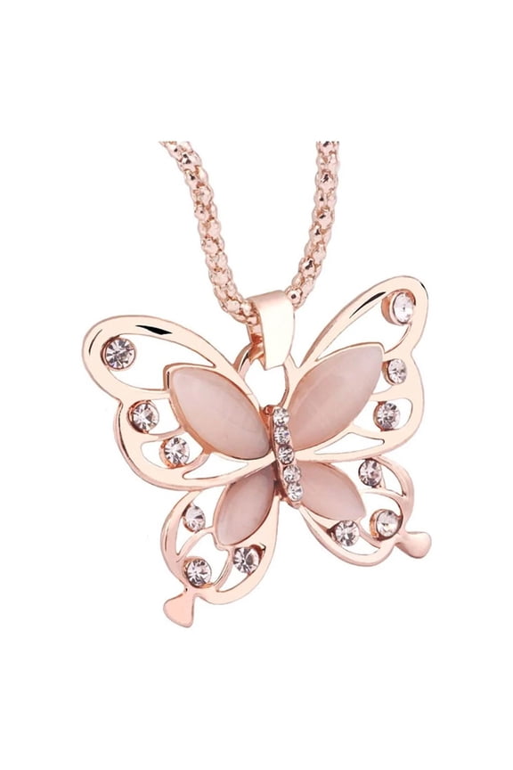 Fashion Women Rose Gold Opal Pendant Long Chain Necklace Jewelry