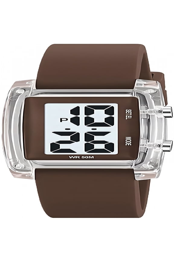 Fashion Women's Men's Digital Watch Unisex Big Numbers Dial Rectangular Face Waterproof Silicone Strap LED Watches