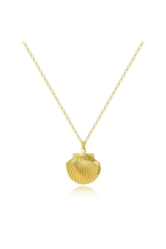 Fashionable Sea Shells Locket Necklace Diy Photo Pendant Charm Clavicular Chain 40+5Cm Adjustable Length Women Jewelry, Locket Necklace for Women