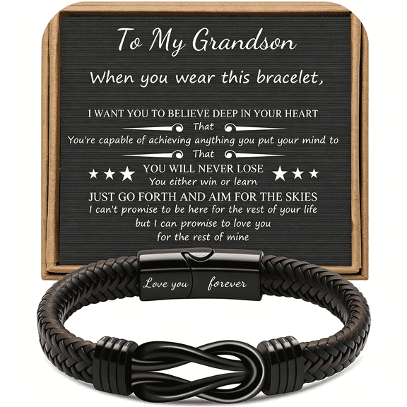 DESIGNICE Fathers Day Anniversary Birthday Gifts for Men Brown Braided Leather Stainless Steel Infinity Bracelets Lettering Love You Forever Always Linked Together Bracelet