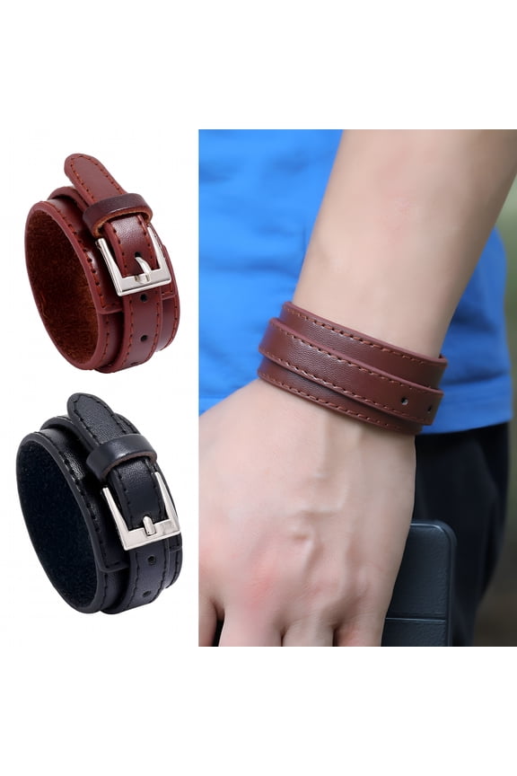 Faux Leather Men Bracelet Retro Luxury Elegant Punk Adjustable Pin Buckle Comfortable Solid Color Male Cuff Bangle Fashion Accessories Gift