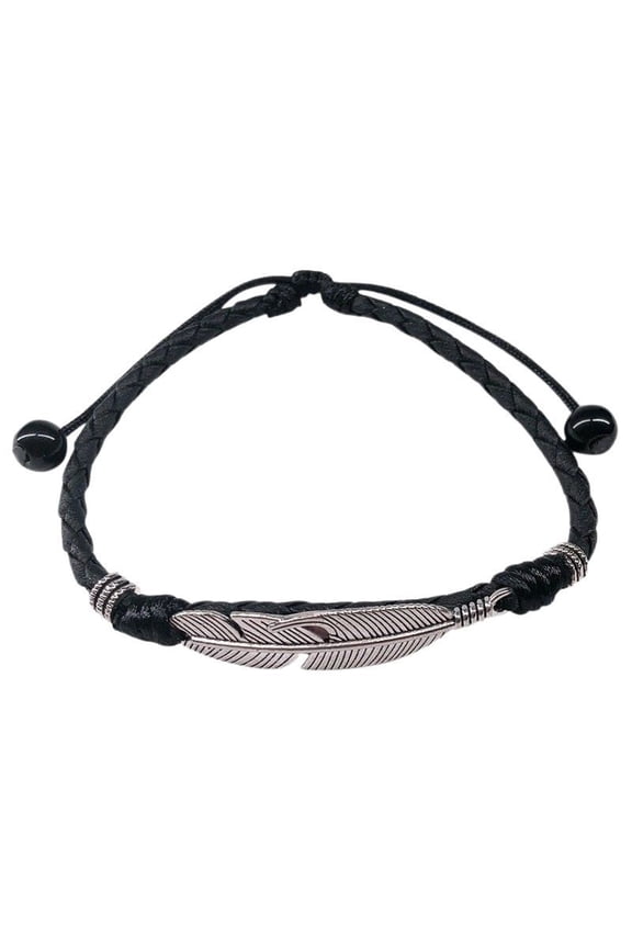 Feather Leather Anklet Bracelet for Women&Men-Handmade Adjustable Braided Wrist Or Ankle Jewelry with Boho Silver Charm