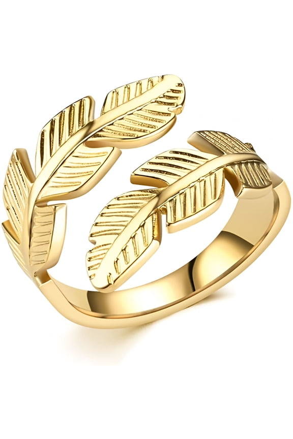Feather Stainless Steel Statement Rings Angel Wings Leaves Wrap Open Adjustable Finger Engagement Couple Ring for Women Men Cocktail Party Jewelry Fashion Gifts for Birthday Christmas
