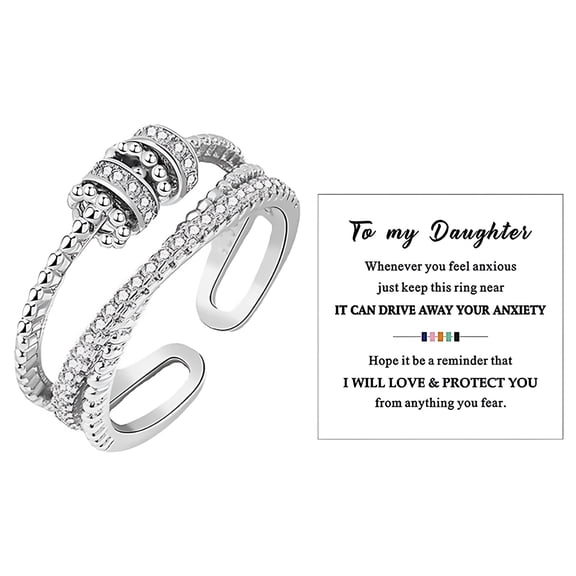 DESIGNICE Fidget Anxiety Ring for Women, Fidget Rings for Anxiety, Adjustable Spinner Bead Stress Relief, Cubic Zirconia