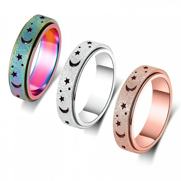 DESIGNICE Fidget Ring: Anxiety Relief Spinner Rings for Women, Silver Moon Star Fidget Rings,Anxiety Rings for Women